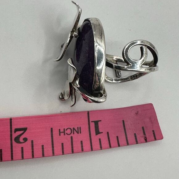 Artisan Dragonfly Ring Purple Stone 925 Marked Silver Unique Bohemian Size 6 1/4 - Picture 9 of 15